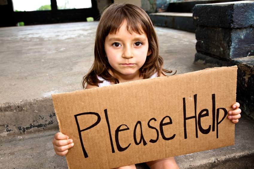 girl with please help sign